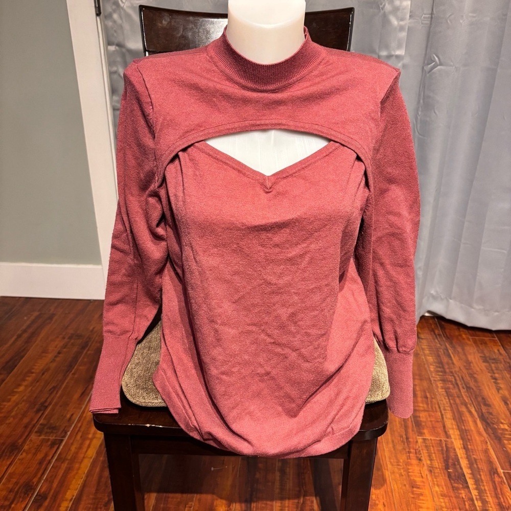 Addition Elle Rose Dust Cutout Long Sleeve Top